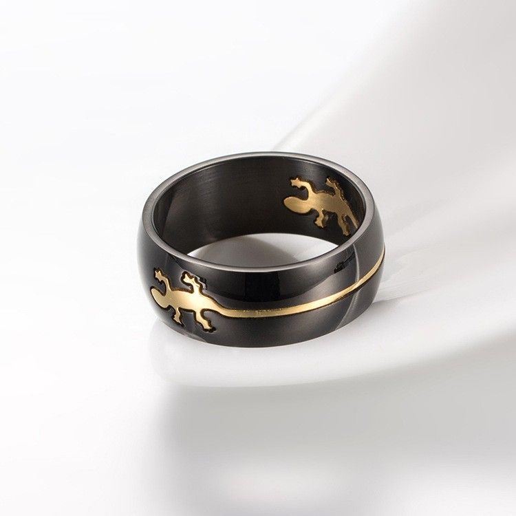 Personnalisé Motif Lézard Maison Bague Homme Titane Acier Bague Femme