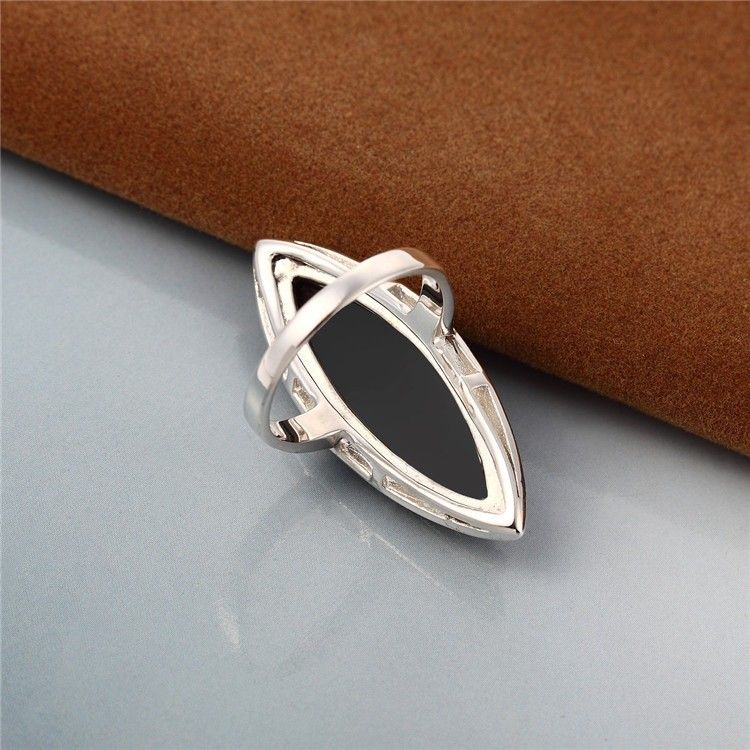 Personnalité Exagérée Dominatrice Bague En Argent Sterling 925 Incrusté Onyx Noir