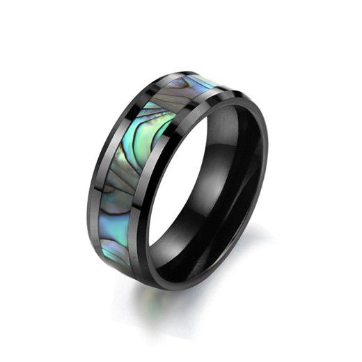 Personnalité Exquise Bague Pour Homme En Coquille Naturelle Incrustée De Céramique Noire