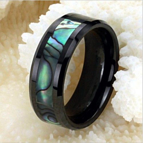 Personnalité Exquise Bague Pour Homme En Coquille Naturelle Incrustée De Céramique Noire