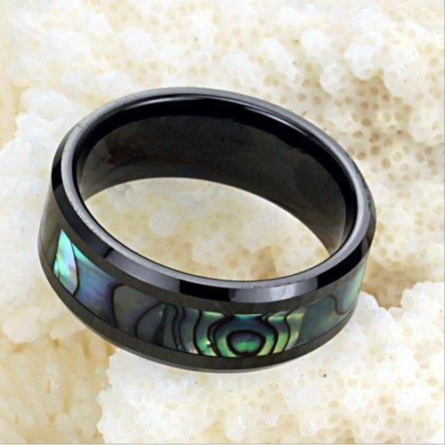 Personnalité Exquise Bague Pour Homme En Coquille Naturelle Incrustée De Céramique Noire