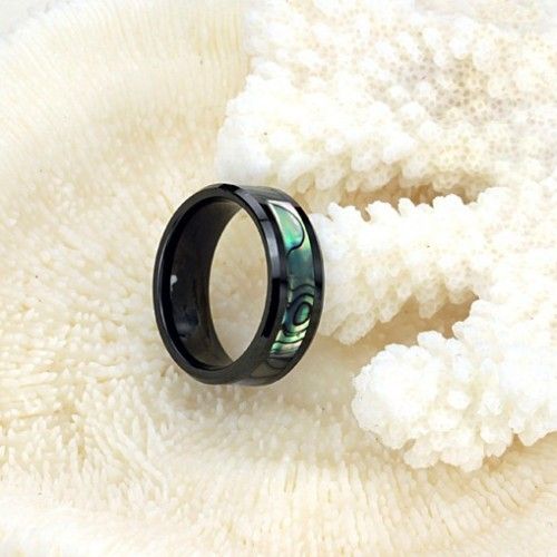 Personnalité Exquise Bague Pour Homme En Coquille Naturelle Incrustée De Céramique Noire