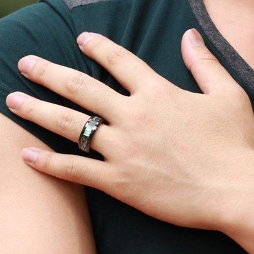 Personnalité Exquise Bague Pour Homme En Coquille Naturelle Incrustée De Céramique Noire