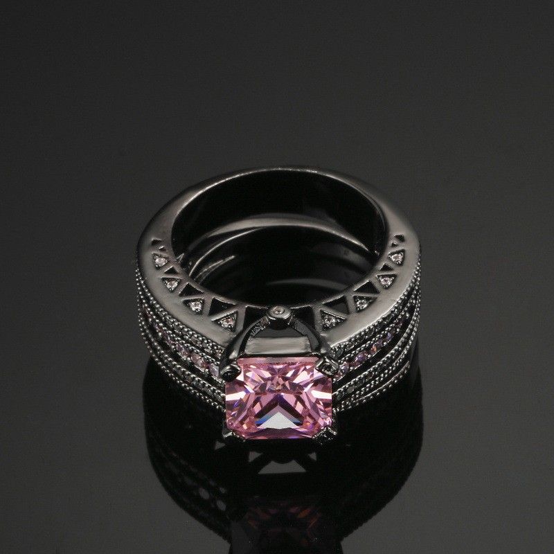 Populaire En Europe Bague Double Ensembles En Or Noir Plaqué Diamant Rose Exquis