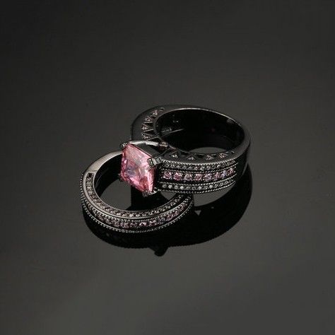 Populaire En Europe Bague Double Ensembles En Or Noir Plaqué Diamant Rose Exquis