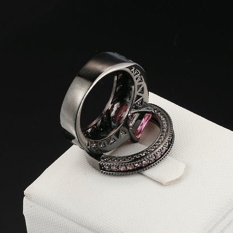 Populaire En Europe Bague Double Ensembles En Or Noir Plaqué Diamant Rose Exquis