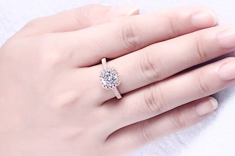 Princesse Carré Or Rose 1.0ct Vvs1 Bague De Fiançailles Diamant Simulé Pour Femmes Bijoux De Mariage En Argent