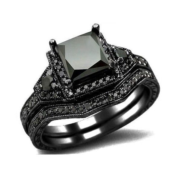 Princesse Cut CZ 925 Bague De Fiançailles / Mariage En Argent Sterling Plaqué Or Noir