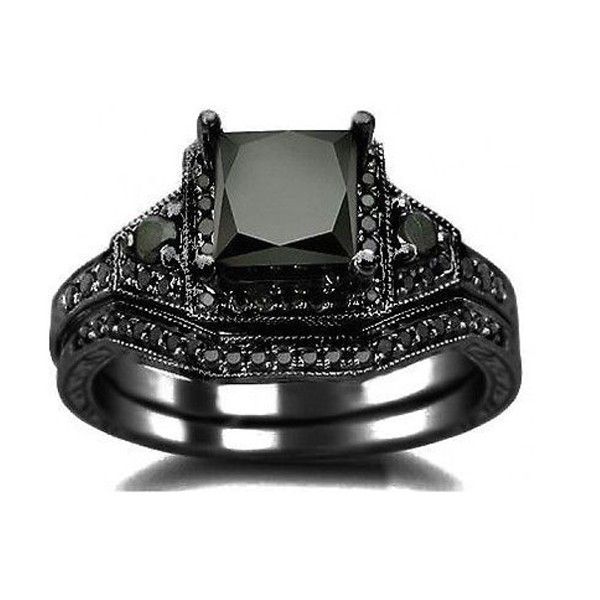 Princesse Cut CZ 925 Bague De Fiançailles / Mariage En Argent Sterling Plaqué Or Noir