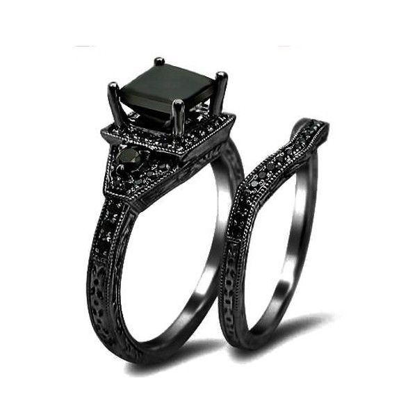 Princesse Cut CZ 925 Bague De Fiançailles / Mariage En Argent Sterling Plaqué Or Noir