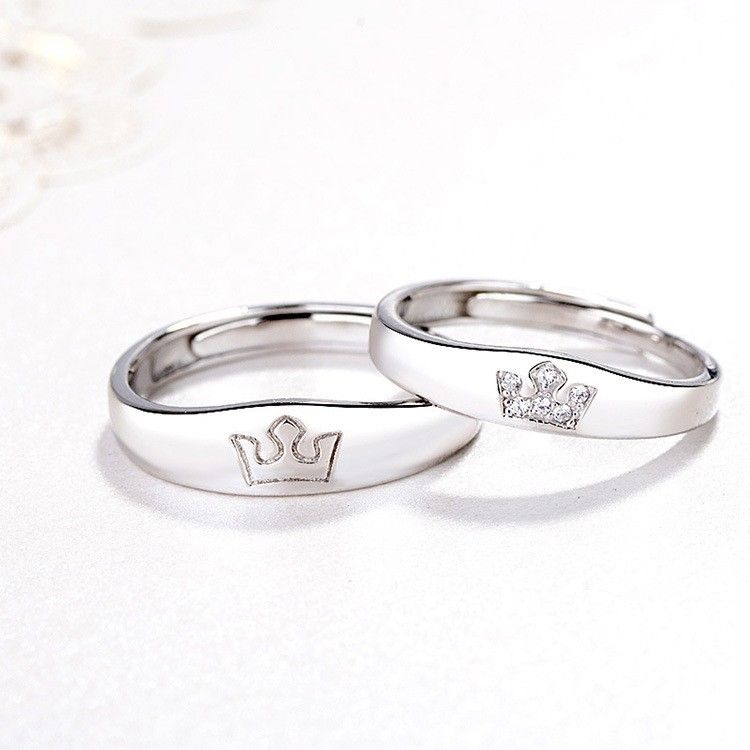 Princesse Et Prince Crown Design S925 Anneaux De Couple Réglables Pour Amoureux En Argent Sterling