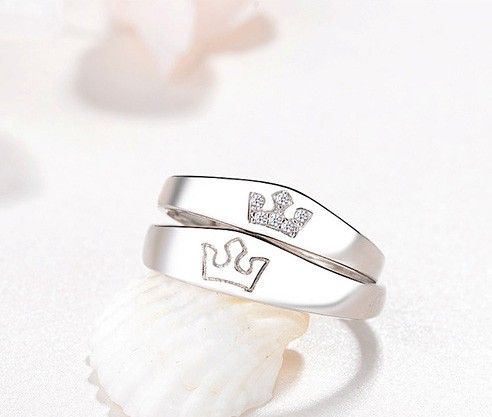 Princesse Et Prince Crown Design S925 Anneaux De Couple Réglables Pour Amoureux En Argent Sterling