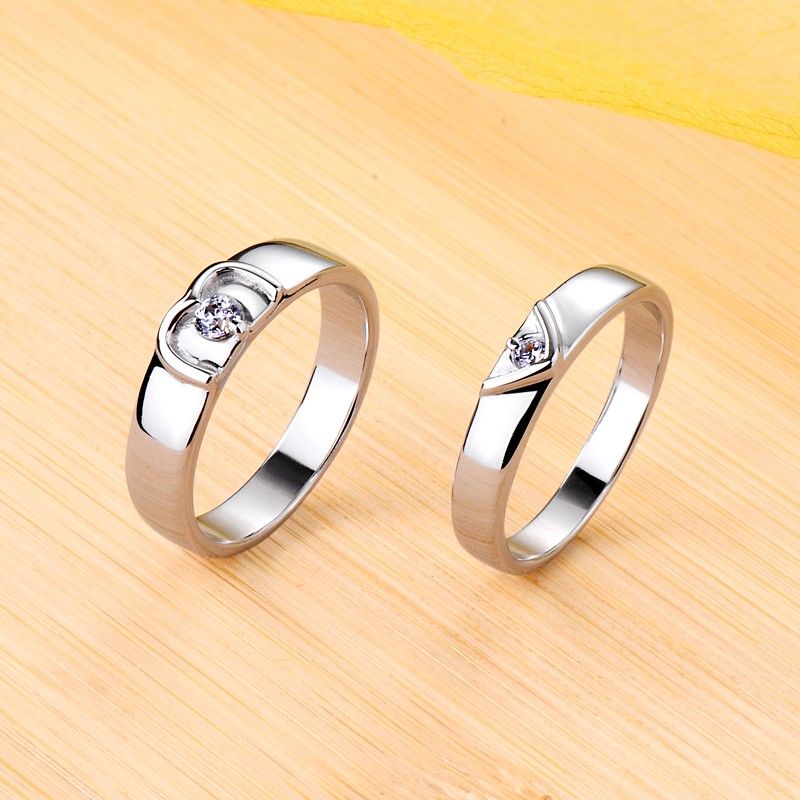 Promesse / Mariage / Fiançailles En Forme De Coeur Bague De Couple En Platine Plaqué En Argent Sterling 925