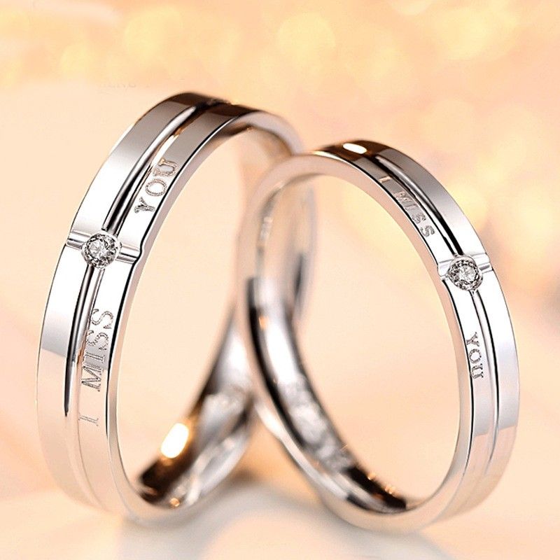 Promise Rings I Miss You 925 Sterling Silver Cubic Zirconia Couple Rings (prix Pour Une Paire)