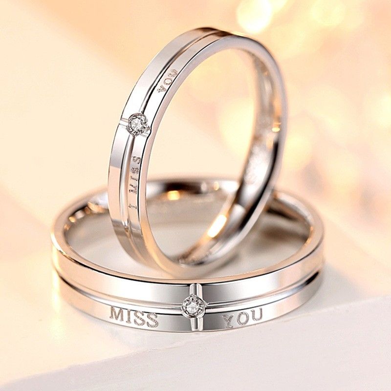 Promise Rings I Miss You 925 Sterling Silver Cubic Zirconia Couple Rings (prix Pour Une Paire)