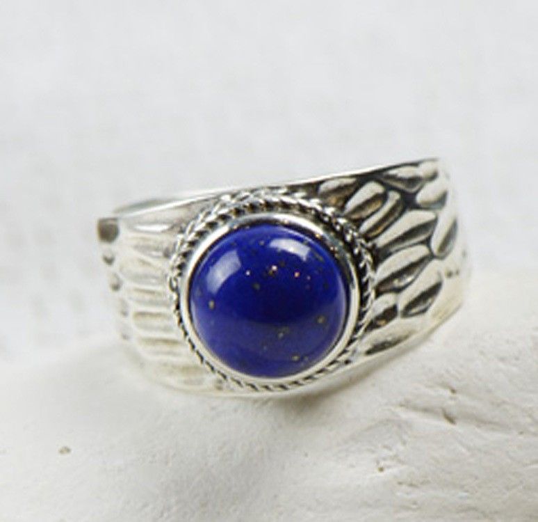 Retro Atmosphere Bague En Lapis Naturel Incrusté En Argent Sterling 925