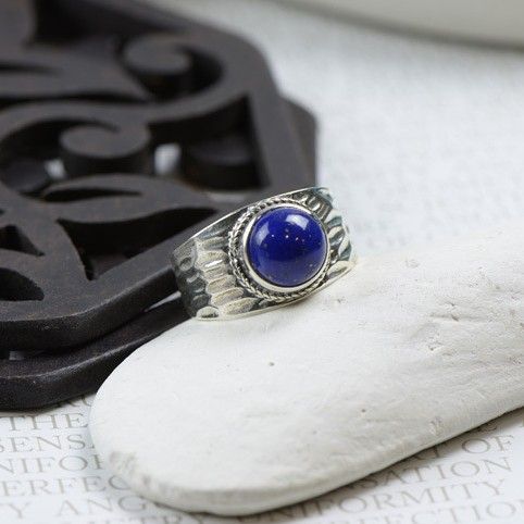 Retro Atmosphere Bague En Lapis Naturel Incrusté En Argent Sterling 925