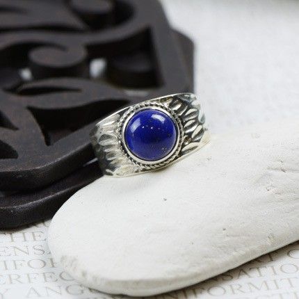 Retro Atmosphere Bague En Lapis Naturel Incrusté En Argent Sterling 925