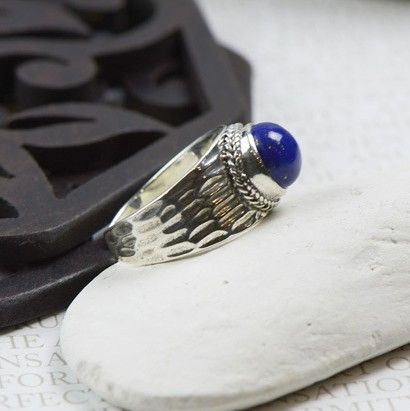 Retro Atmosphere Bague En Lapis Naturel Incrusté En Argent Sterling 925