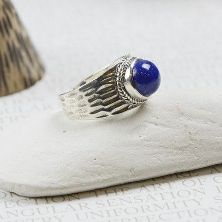 Retro Atmosphere Bague En Lapis Naturel Incrusté En Argent Sterling 925