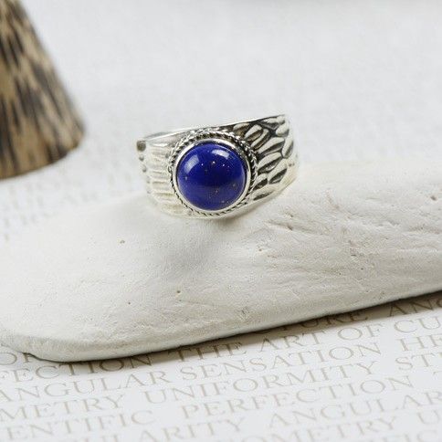 Retro Atmosphere Bague En Lapis Naturel Incrusté En Argent Sterling 925