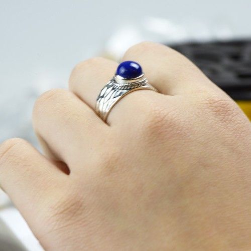 Retro Atmosphere Bague En Lapis Naturel Incrusté En Argent Sterling 925