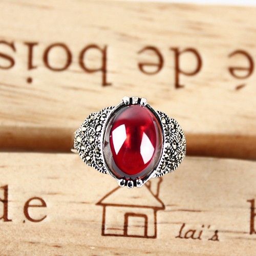 Retro Palace Personnalisé Fashion Bague En Argent Sterling 925 Avec Rubis Incrusté