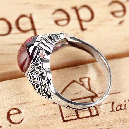 Retro Palace Personnalisé Fashion Bague En Argent Sterling 925 Avec Rubis Incrusté