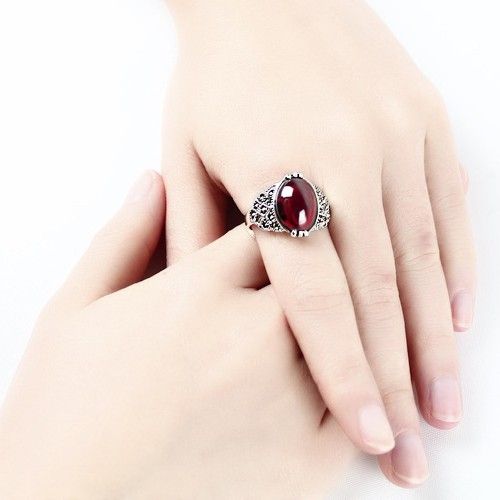 Retro Palace Personnalisé Fashion Bague En Argent Sterling 925 Avec Rubis Incrusté