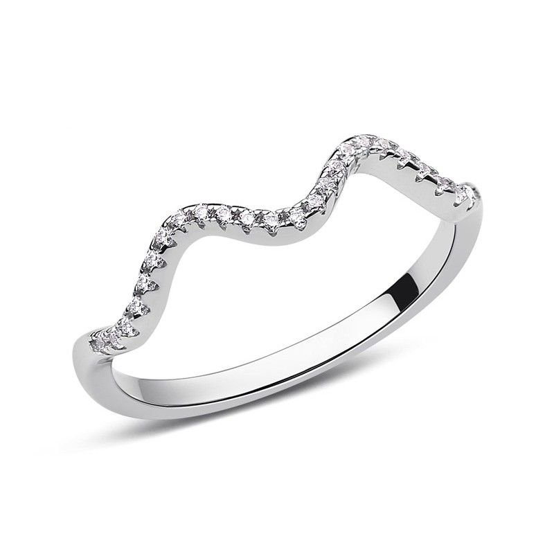 S925 Bague Femme Forme Ondulée Personnalité Argent Avec Zircon Cubique