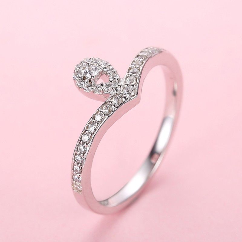 S925 Bague De Fiançailles Couronne En Forme De Larme Incrustée D'argent Avec Zircone Cubique