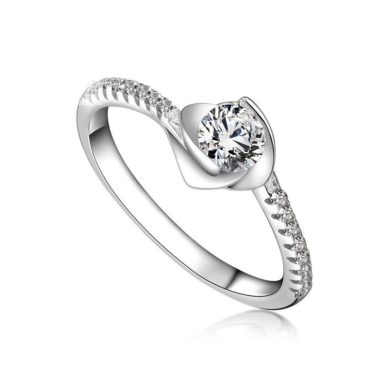 S925 Bague De Fiançailles CZ Parfait Incrustée De Rhodium Incrusté D'argent