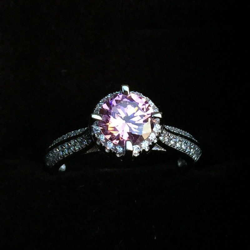 S925 Bague De Fiançailles En Zircon Cubique Rose Incrusté D'argent 1 Ct