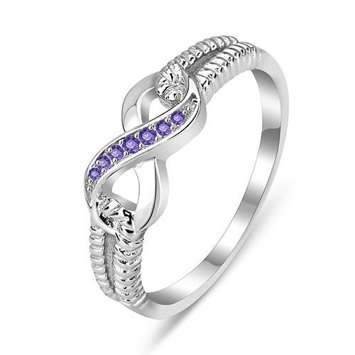 S925 Bague De Fiançailles En Zircon Cubique Violet Romantique Incrusté D'argent