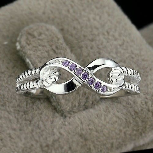 S925 Bague De Fiançailles En Zircon Cubique Violet Romantique Incrusté D'argent