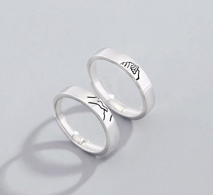 Se Tenir La Main S925 Anneaux De Couple Ajustables Pour Amoureux En Argent Sterling