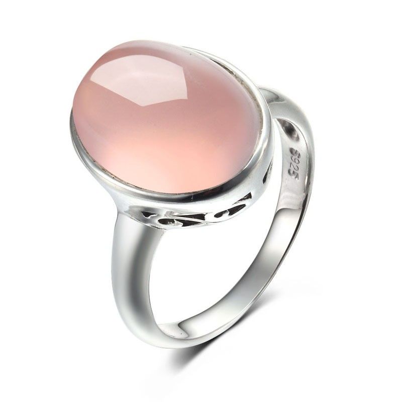 Simple Atmosphérique Nouvelle Bague En Argent Sterling 925 Incrusté De Pierre Naturelle Rose Naturelle