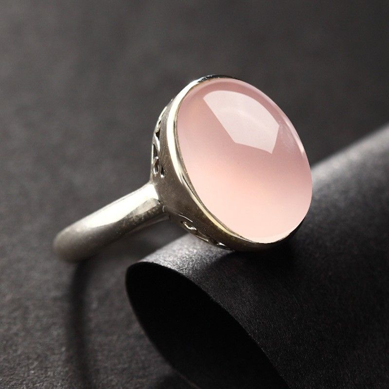 Simple Atmosphérique Nouvelle Bague En Argent Sterling 925 Incrusté De Pierre Naturelle Rose Naturelle