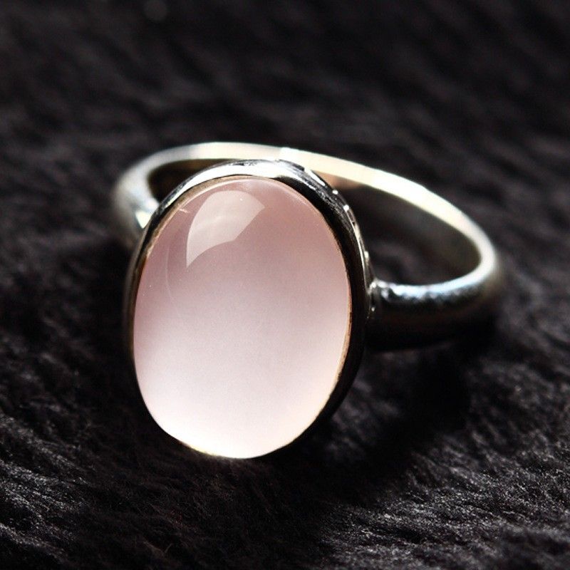 Simple Atmosphérique Nouvelle Bague En Argent Sterling 925 Incrusté De Pierre Naturelle Rose Naturelle