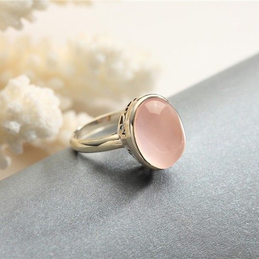 Simple Atmosphérique Nouvelle Bague En Argent Sterling 925 Incrusté De Pierre Naturelle Rose Naturelle