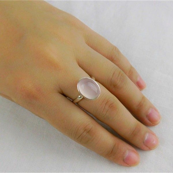 Simple Atmosphérique Nouvelle Bague En Argent Sterling 925 Incrusté De Pierre Naturelle Rose Naturelle