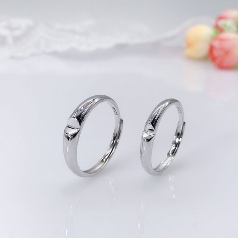 Simple Design Deep Love Heart-shaped S925 Sterling Silver Lovers Couple Anneaux