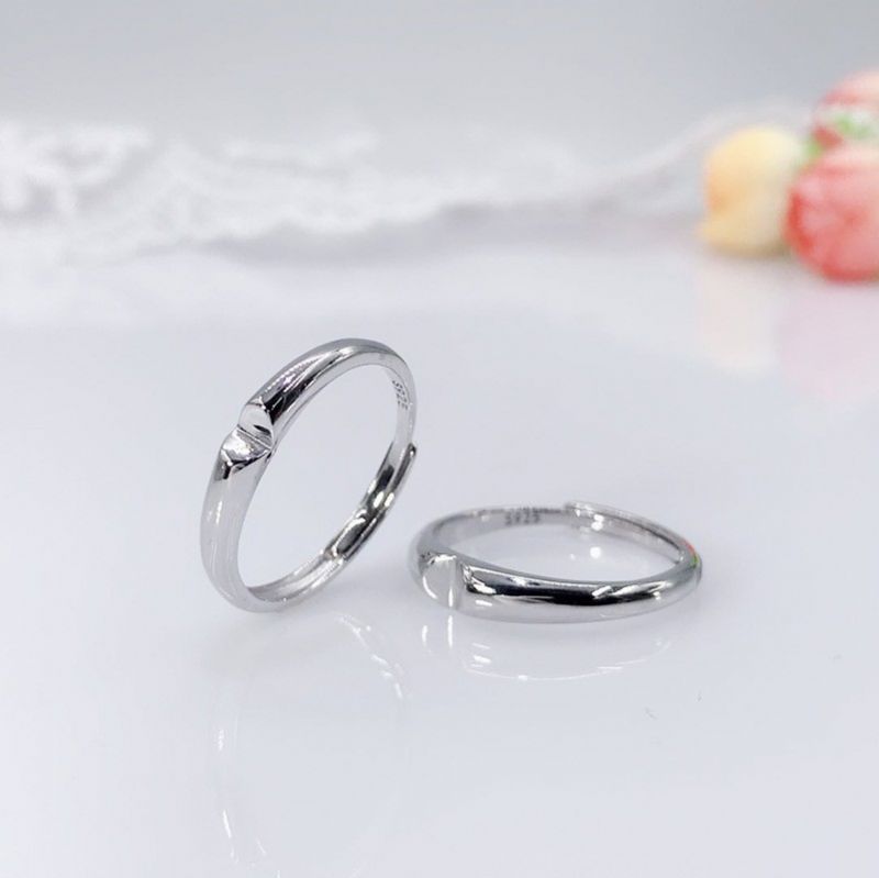 Simple Design Deep Love Heart-shaped S925 Sterling Silver Lovers Couple Anneaux