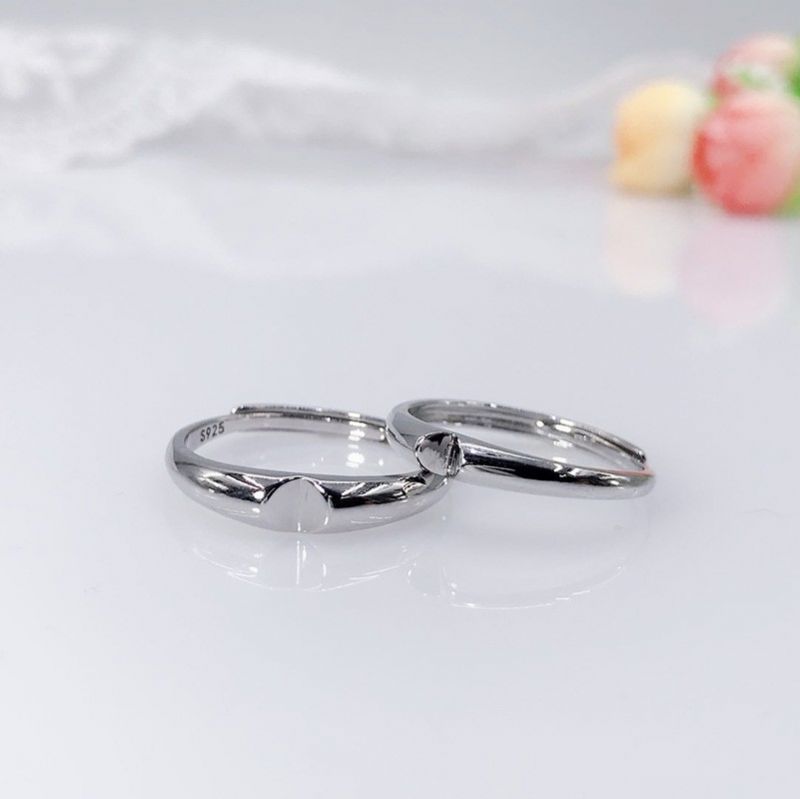 Simple Design Deep Love Heart-shaped S925 Sterling Silver Lovers Couple Anneaux