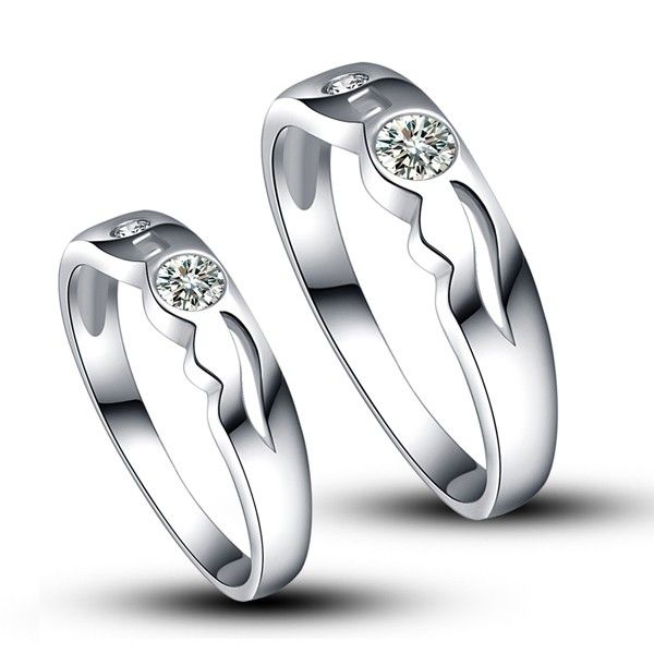 Sivler En Argent Sterling 925 Plaqué Platine Avec Bague De Couple En Diamant Synthétique Pour Amoureux (prix Pour Une Paire)