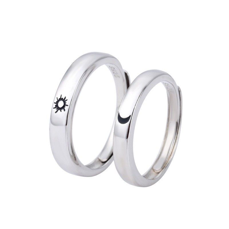 Soleil Et Lune Design Simple S925 Anneaux De Couple Réglables Pour Amoureux En Argent Sterling