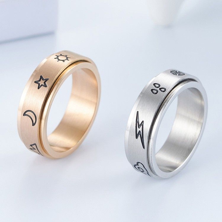 Symboles Naturels Et Météorologiques Bague Homme En Acier Titane Rotatif Bague Femme