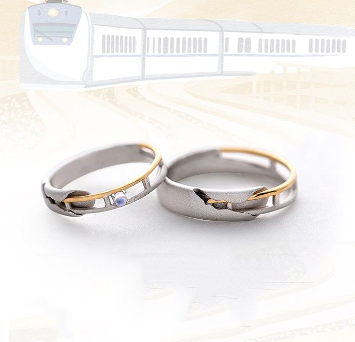 The Next Station Of Happiness Moonstone Argent Sterling Anneaux De Couple Ajustables