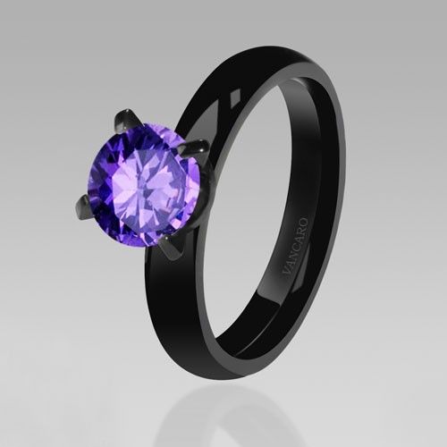 Unique Solitaire Violet Zircone Cubique CZ Bague Femme Bague Noire