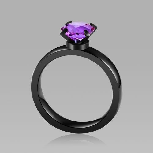 Unique Solitaire Violet Zircone Cubique CZ Bague Femme Bague Noire